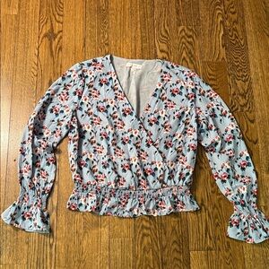 Scripted Blue Floral Blouse Size Medium